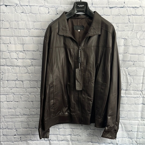 Italian Brown Leather Zip Up Jacket Made by  CURGÈ Men size 2XL or EU 64 NWT #8‎ - Picture 1 of 8
